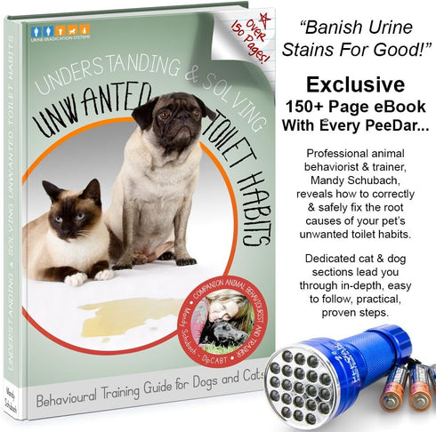 2.0 UV Pet Urine Detector Black Light LED Flashlight + Cat & Dog Behavior Guide, Finds Invisible Stains