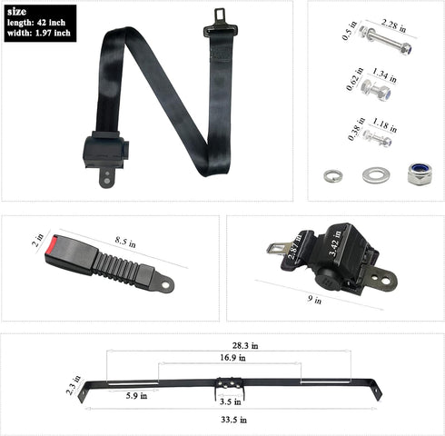 AIWEILUCK 42" Golf Cart Retractable Seat Belts with Belt Bracket Kit for Yamaha Club Car DS Precedent EZGO TXT RXV