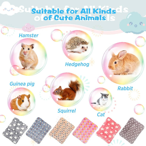 6 Pieces Guinea Pig Bed Plush Hamster Mat Bunny Bed Small Animal Sleeping Pads with Cleaning Dustpan Brush (Cute Color,
