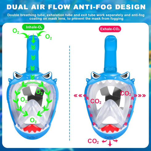 Full Face Snorkel Mask for Kids - 180 Degree Panoramic View Snorkeling Gear, Safe Anti-Leak Anti-Fog
