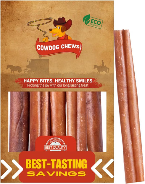Cowdog Chews Beef Bully Stick: Odor-Free, Fully Digestible Beef Collagen Chews (5-7",