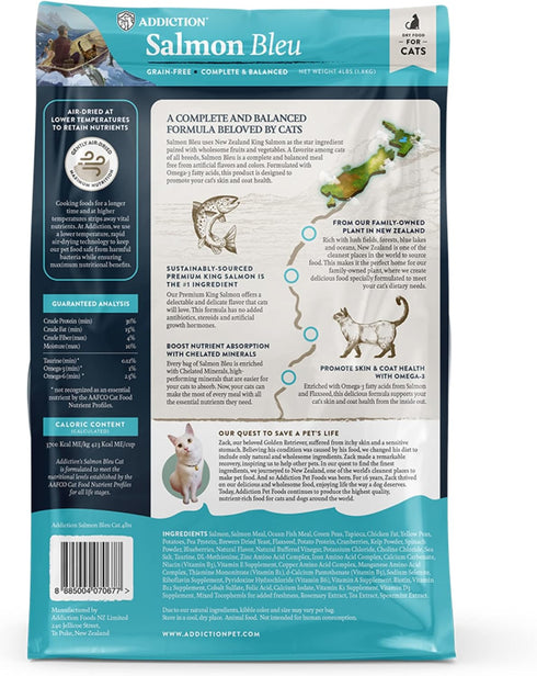Addiction Salmon Bleu Cat Dry Cat Food, Complete and Balanced Diet, Skin and Coat Health, 4 lb (2 Packs)