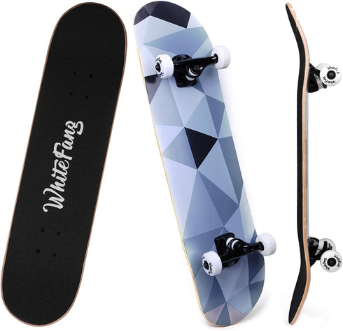 WhiteFang Complete Skateboard 31 x 7.88 for Beginners, 7 Layer Canadian Maple Double Kick Concave Standard and Tricks