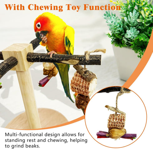 Finches Rotating Bird Perch Stand Toy Natural Wooden Parakeet Toys with Edible Chew Toy Interactive Spinning Toy Bird