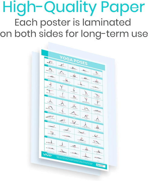 Vive Workout Posters (3 Pack) - Bodyweight, Yoga, Stretching Exercise Guide for Home Fitness, Laminated Illustrations