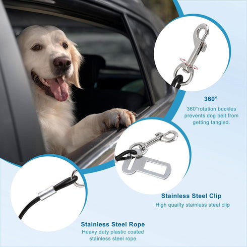 Mogoko Chew Proof Dog Car Seatbelt Safety Restraint, Stainless Steel Dog Leash, S Size, 24 inch