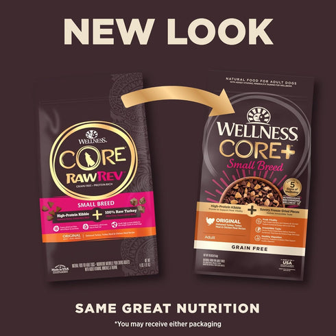 Wellness CORE+ Natural Grain Free Small Breed Dry Dog Food, Original Turkey & Chicken with Freeze Dried Turkey, 10-Pound