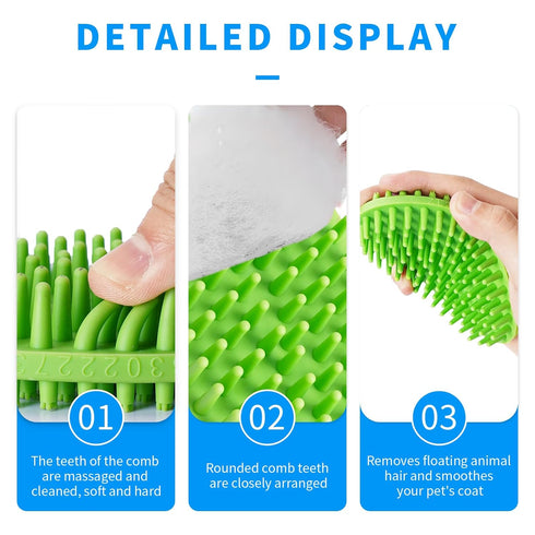 Pets(1pcs) Dog Bath Brush, Green Double-Sided Shampoo Massage Brush, Adjustable Collar Handle for Grooming Short