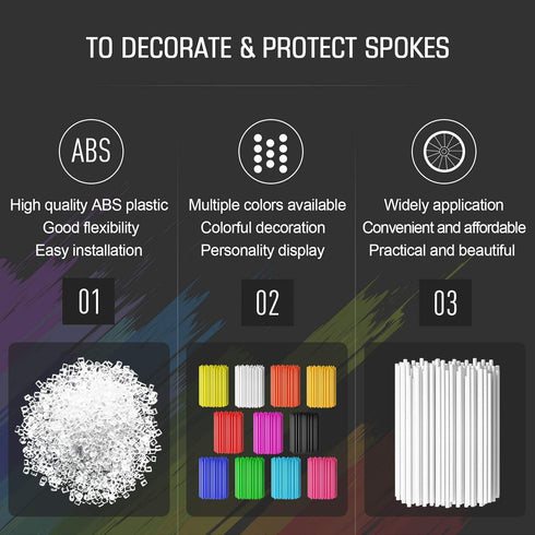 PSLER 72 PCS White Spoke Skins, Spoke Covers Trim Wrap Decoration Protector for Motorcycle Dirt Bike