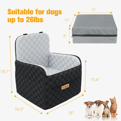 6in 26 lbs PETICON Waterproof Dog Car Seat for Small Medium Dogs, Memory Foam Pet Booster Seat for Dogs up