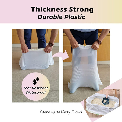 KropBom 20 Count 46" 19" Jumbo Cat litter Box Liners, x Extra Large Heavy Duty Litter Pan Liner Bags with Drawstring