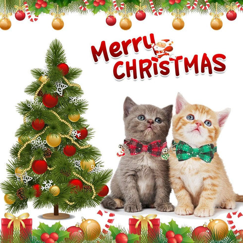 ADOGGYGO Christmas Cat Collar Breakaway with Bow Tie Bell, 2 Pack Red Green Plaid Xmas Kitten Collar