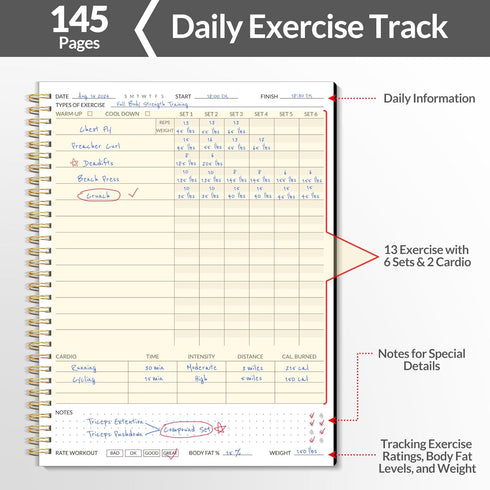 Fitness Journal Workout Planner, A4(8.5" x 11") Undated Journal & Log Book for Men & Women, Track Progress & Goals