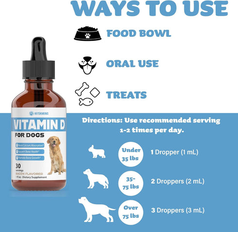 Vitamin D for Dogs, Supports Strong Bones, Dog Vitamins and Supplements, 1 fl oz