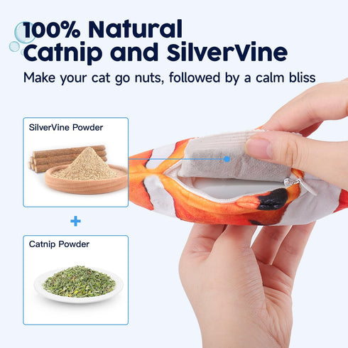Potaroma Cat Toys Flopping Fish with SilverVine and Catnip, Moving Kitten Kicker, Floppy Wiggle Clownfish for Small Dogs