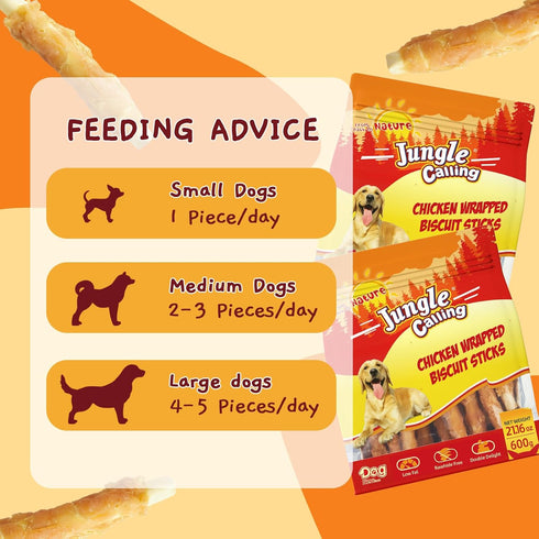 21.2 oz Jungle Calling Chicken Wrapped Biscuit Dog Treats, Grain-Free & Rawhide-Free Dog Chews, Crunchy Training Snacks