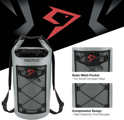 Piscifun Waterproof Dry Bag, Floating Backpack 5L/10L/20L/30L/40L with Waterproof Phone Case for Boating, Kayaking,