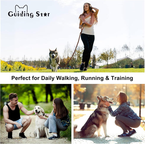 Guiding Star 6ft Double Handle Leather Dog Leash, Heavy Duty Braided for Small Medium & Large Dogs, Brown