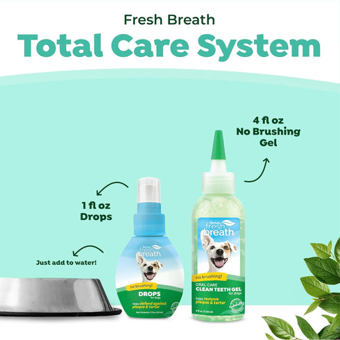 TropiClean Dog Dental Hygiene Fresh Breath No Brush Total Care Kit | Easy Teeth Cleaning Water Additive