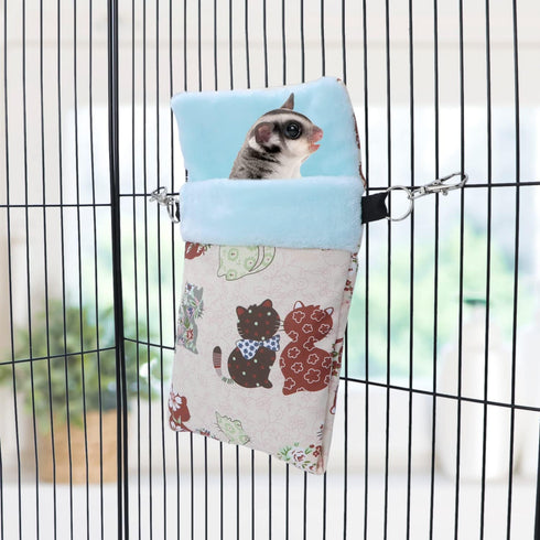 Wontee Small Pet Sleeping Pouch - Sleep Bag Warm Bed Hideout for Hamsters, Hedgehogs, Sugar Gliders, Squirrels, Pink Cat