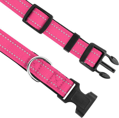 Reflective Dog Collar, Adjustable Soft Neoprene Padded Nylon Collars with Buckle for Extra Large Dogs, Hotpink, XL