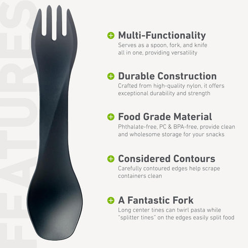 humangear GoBites Uno 3-Pack - Travel & Camping Utensils, Portable & Convertible Dining Ware, Multi-Functional Spork