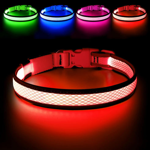 LED Dog Collar, USB Rechargeable Light Up Safety Collar for Small, Medium, Large Dogs (Large, Ruby Red)