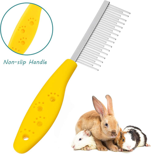 Patelai 2 Pieces Pet Hair Comb, Stainless Steel Grooming Comb for Small Dogs, Cats, Rabbits, Red and Yellow