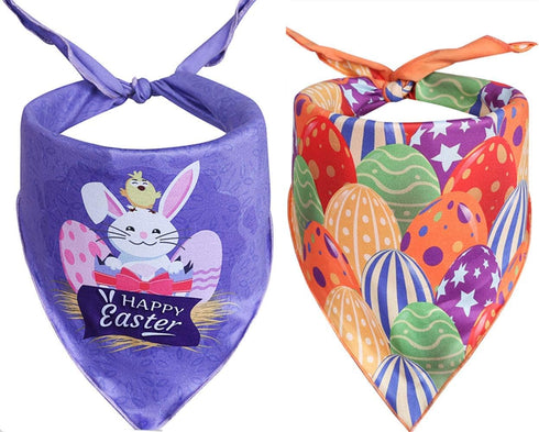 2 Pack Dog Easter Bandana - Triangle Bibs Pet Scarf for Small to Large Dogs and Cats
