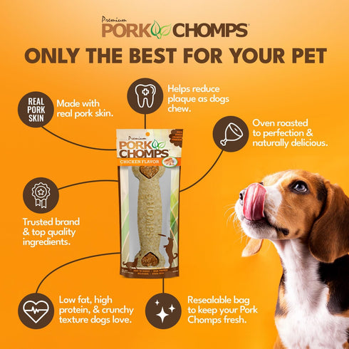 7-inch 1 Count Pork Chomps Dog Chew, Crunchy Bone, Chicken Flavor