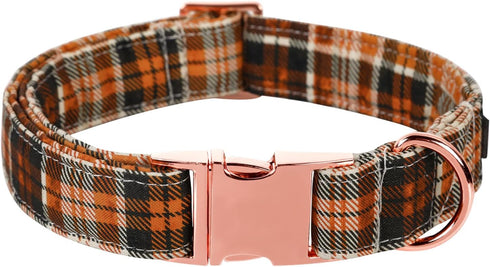 Lionet Paws Boy Dog Collar, Comfortable Adjustable Cute Orange Black Grid Collar for Male Dogs, Neck 10-16 inches
