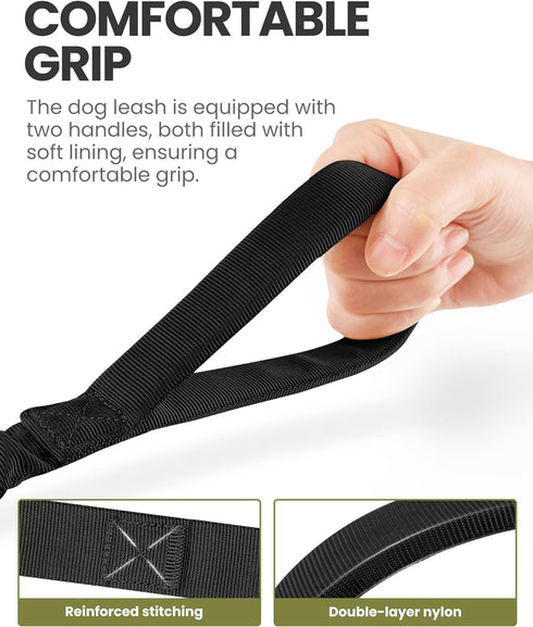 OutdoorMaster Bungee Dog Leash, Heavy Duty Dog Leash with Shock Absorption, 2 Padded Handles Training Leash, Improved Dog Safety and Comfort - Black Upgraded, 4 FT