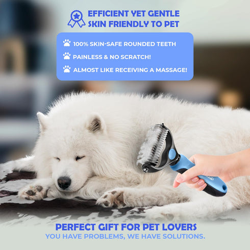Undercoat Rake for Dogs & Cats, Dematting Comb with Double-Sided Stainless Steel Teeth for Detangling & Deshedding