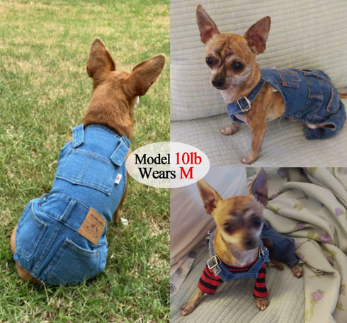 Dog Shirts Clothes Denim Overalls, Blue, Large, Pet Jeans Onesies Apparel for Small Medium Dogs