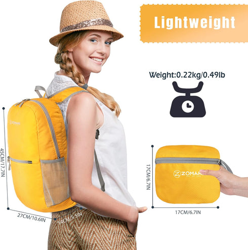 ZOMAKE Ultra Lightweight 20L Hiking Backpack, Packable Small Water Resistant Daypack for Women and Men (Yellow New)