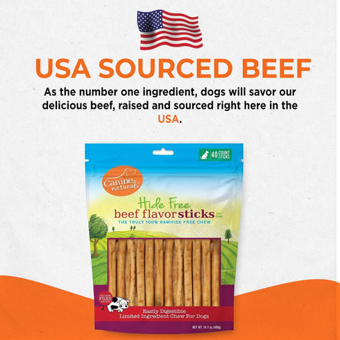 40 Pack 5 Inch Canine Naturals Beef Chew - Rawhide Free Dog Treats - Made with Real Beef - Poultry Free Recipe