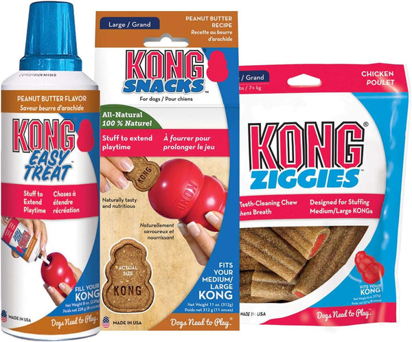 KONG - Dog Treat Combo - Easy Treat, Snacks and Ziggies - Peanut Butter Treats for Medium/Large Dogs