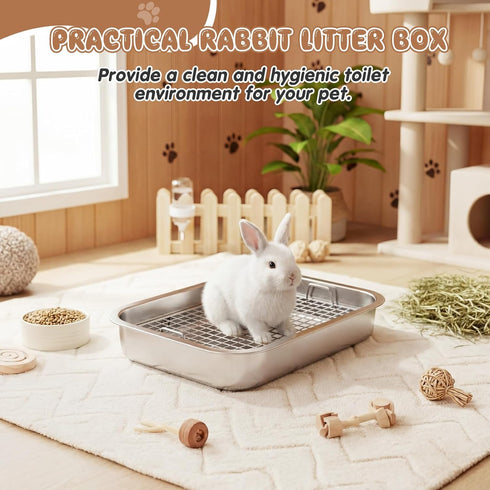 2 2 14.2''L 11.2''W 2.5''H) Maxcheck Pcs Rabbit Litter Box, Stainless Steel Rabbit Litter Pan with Grids, High Side