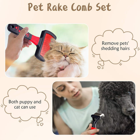 4 Pieces Pet Grooming Kit - Dematting Combs, Slicker Brush, Steel Comb for Dogs, Cats, and Poodles Hair Removal