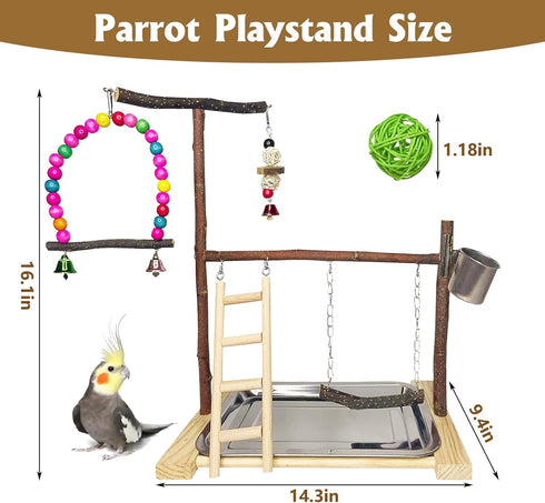 Finch Bird Playground Parrot Playstand Parakeet Gym Playpen Cockatiel Play Stand Wood Perch Exercise Activity Center