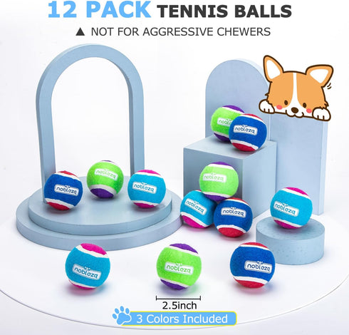 Nobleza 12 Pack Dog Tennis Balls - Durable Bouncy Floatable Squeaky Balls for Fetch & Exercise, 2.5in