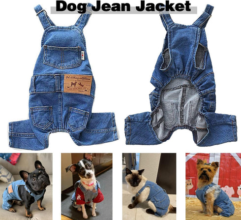 Dog Shirts Clothes Denim Overalls, Blue, Large, Pet Jeans Onesies Apparel for Small Medium Dogs