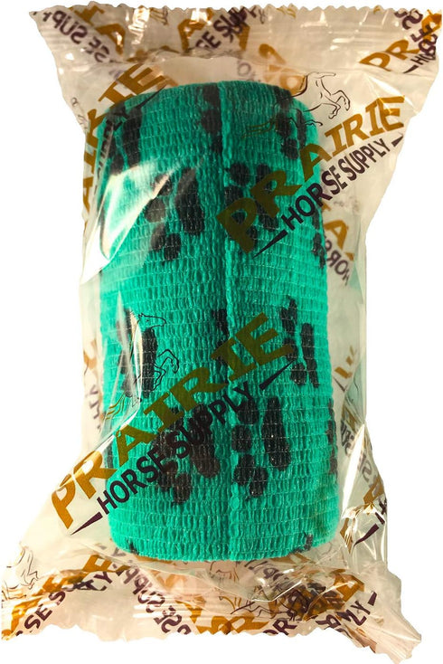 Vet Wrap Teal with Paws Tape, 2 Pack, 4 Inch x 15 feet Self Adhesive Cohesive Bandage for Pets