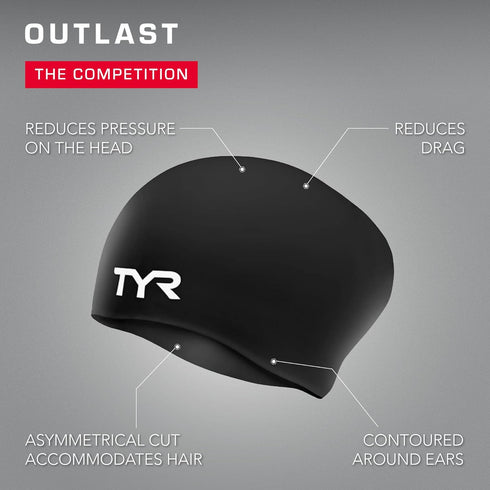 TYR Adult Long Hair Wrinkle-Free Silicone Swim Cap
