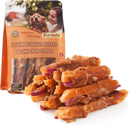 Chicken Jerky Wrapped Double Sweet Potato Dog Treats,Low Fat & Rawhide-Free &