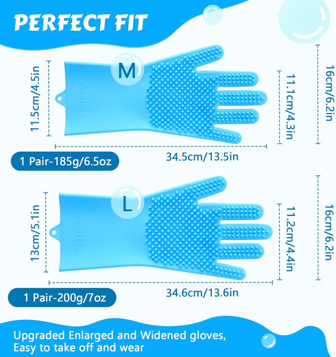 Pecute Heat Resistant Pet Grooming Gloves - Silicone Bathing Gloves with High-Density Teeth for Dogs & Cats (Blue)