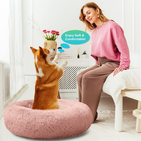 SAVFOX Plush Calming Dog Beds, Donut Bed for Small to X-Large Dogs, Faux Fur, Washable, Multiple Sizes