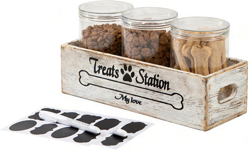 Dog Food Storage Container Pet Treat Organizers with 3 Jars Dog Stuff