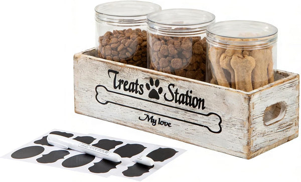 Dog Food Storage Container Pet Treat Organizers with 3 Jars Dog Stuff