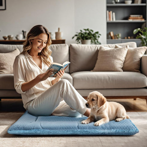 Dog Bed Mat, Reversible Dog Crate Pad, Soft Washable Kennel Mat (Cool and Warm) for Small Medium Dogs (18''x13'', Blue)